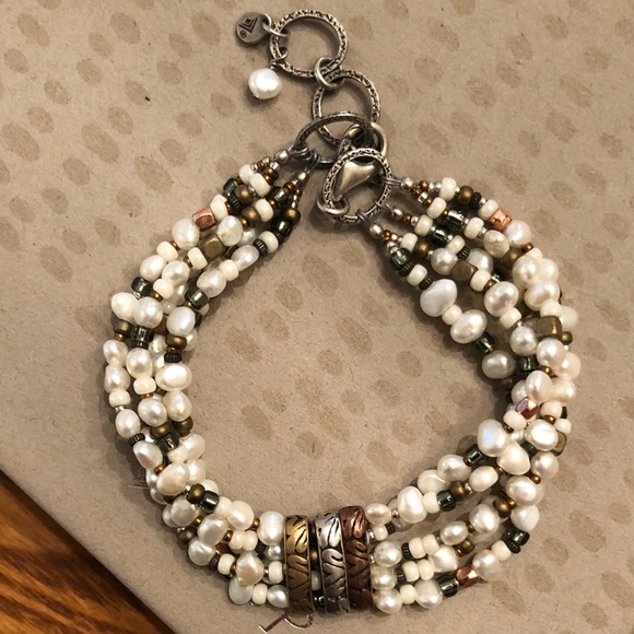Silpada Sterling Silver Copper Brass Freshwater Pearl 5-Strand Bracelet B2188 - Picture 7 of 15